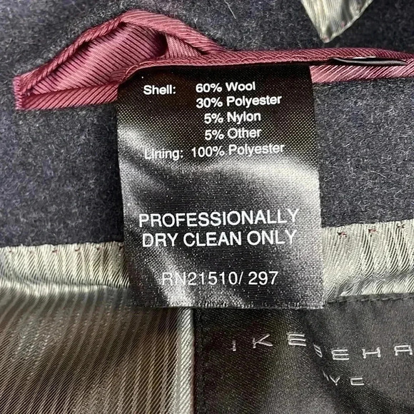 Ike Behar charcoal grey pea coat sz  46L - Picture 5 of 5